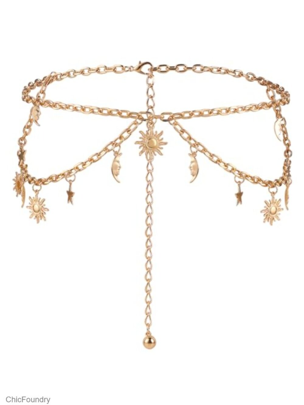 Double Layer Women's Metal Chain Belt, Adjustable Waist Link Belt for Dresses